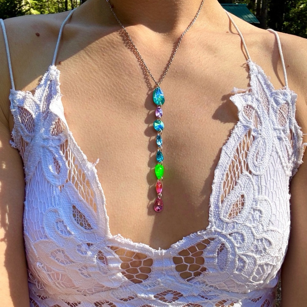 Rainbow Cascading Gemstone Necklace